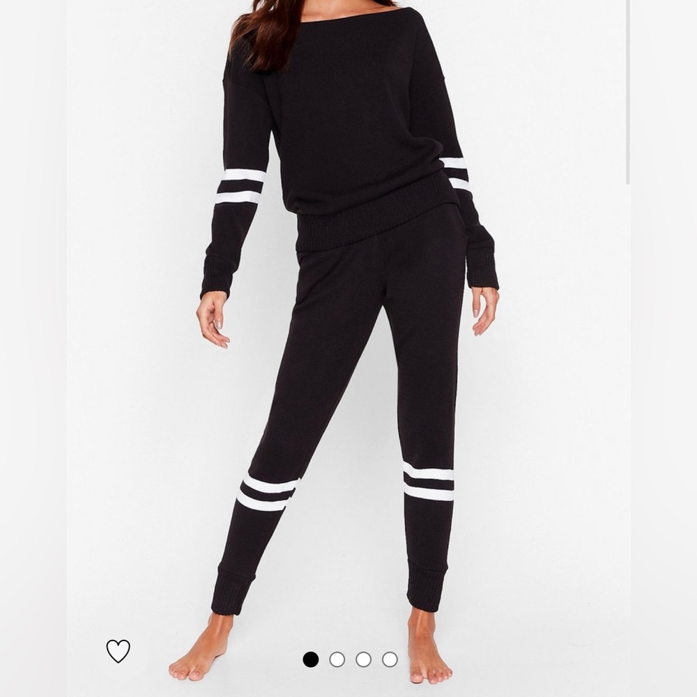 🖤🤍 Nasty Gal Call Time Stripes Sweater And Jogger Lounge Set Size S